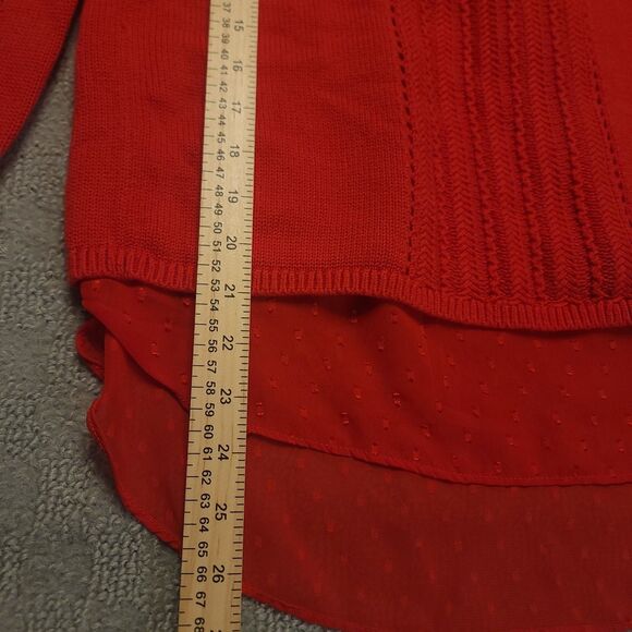 Lucky Brand Womens S Sweater Sheer Layered Blouse Pullover Knit Open Back Red - Picture 5 of 7